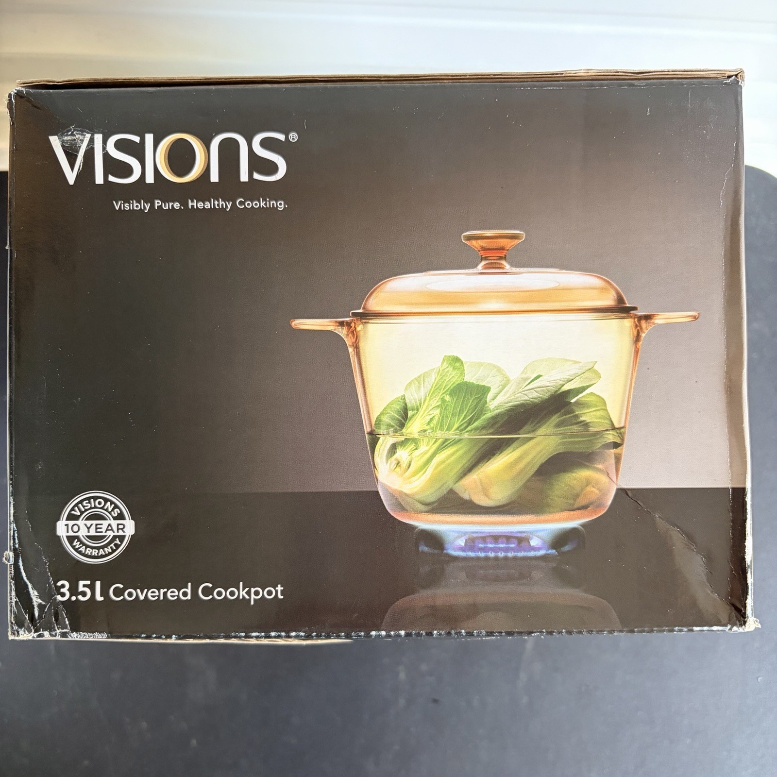 VISIONS CP-8697 3.5L Covered Cookpot Goulde Soup Pot and Lid Amber Pyroceram NEW