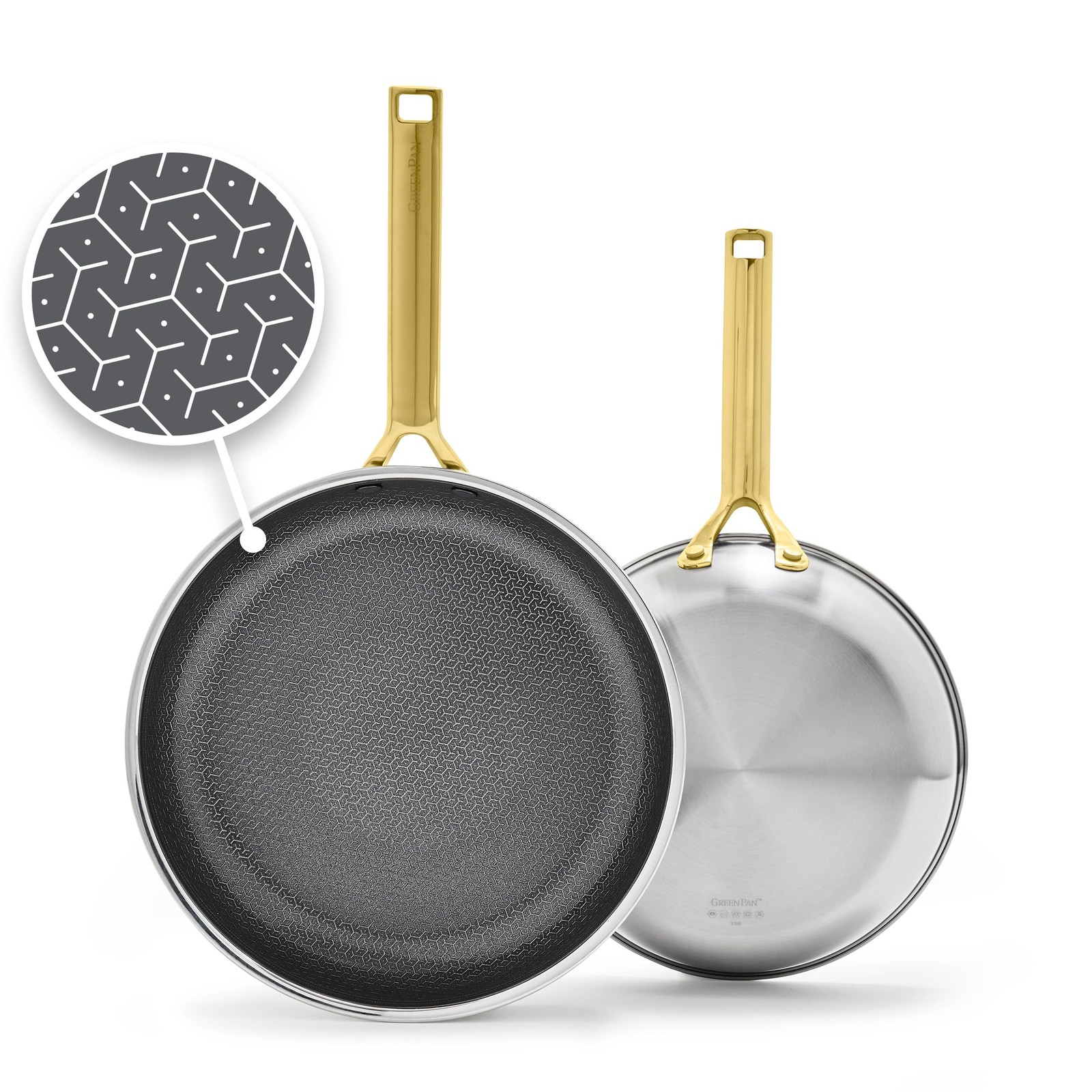 Hybrid 9.5” & 11” Nonstick Stainless Steel Frying Pan Set, APEX Tri-Ply Therm…