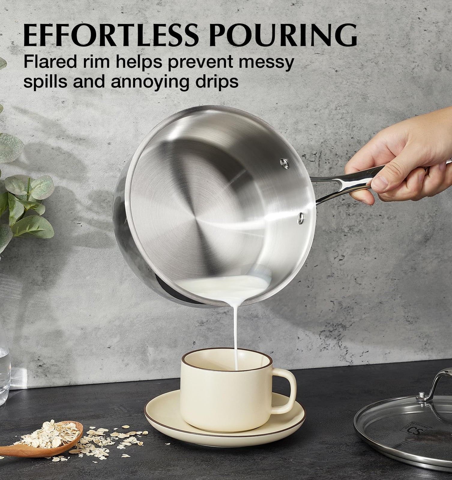Koch Systeme Cs Triply Stainless Steel Saucepan Set 1Qt 2Qt 3Qt Stainless Steel