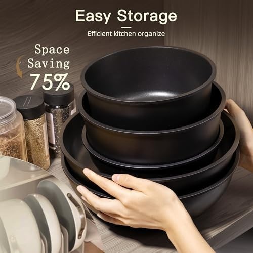 Pots and Pans Set Non Stick, 21 Pcs Ceramic Cookware Set with Detachable Handles