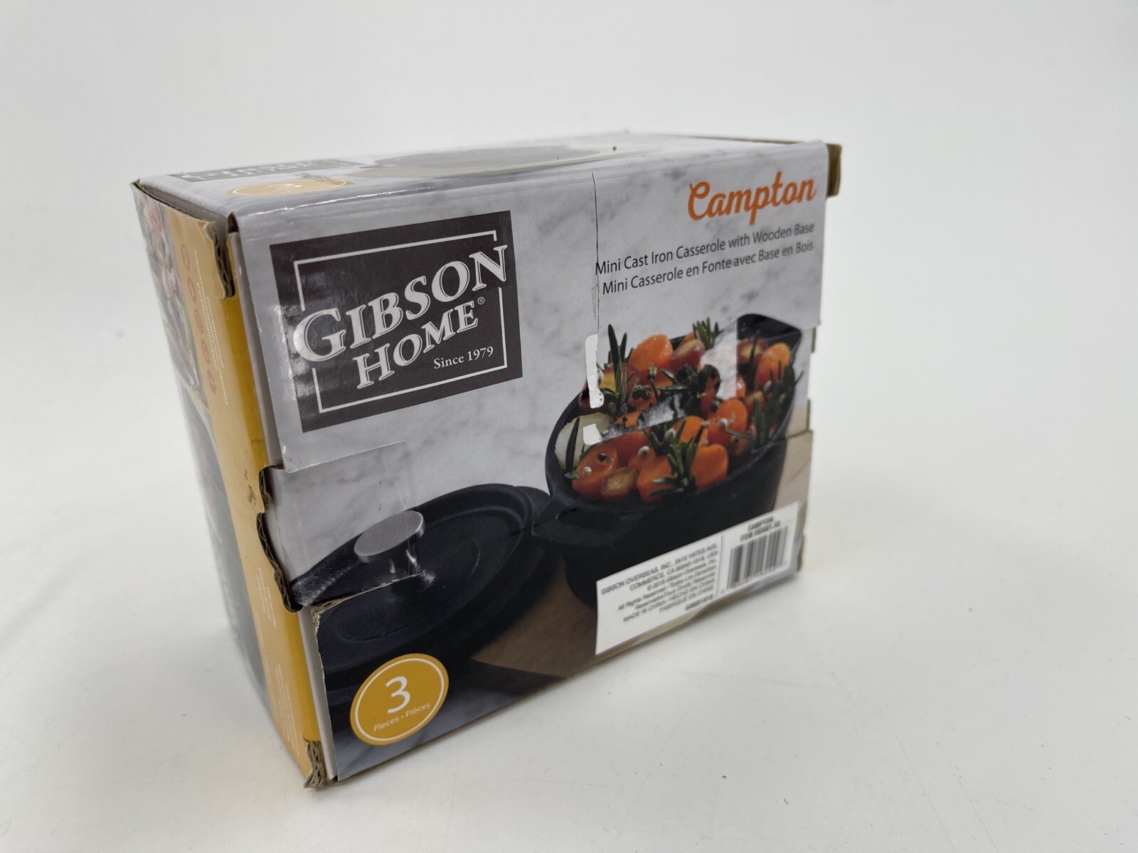 Gibson Home Campton Mini Cast Iron Casserole Wooden Base 4″ Round Dutch Oven