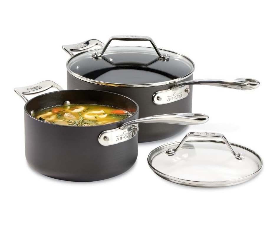 All-Clad Essentials Hard Anodized Nonstick Sauce Pan Set 4 Piece