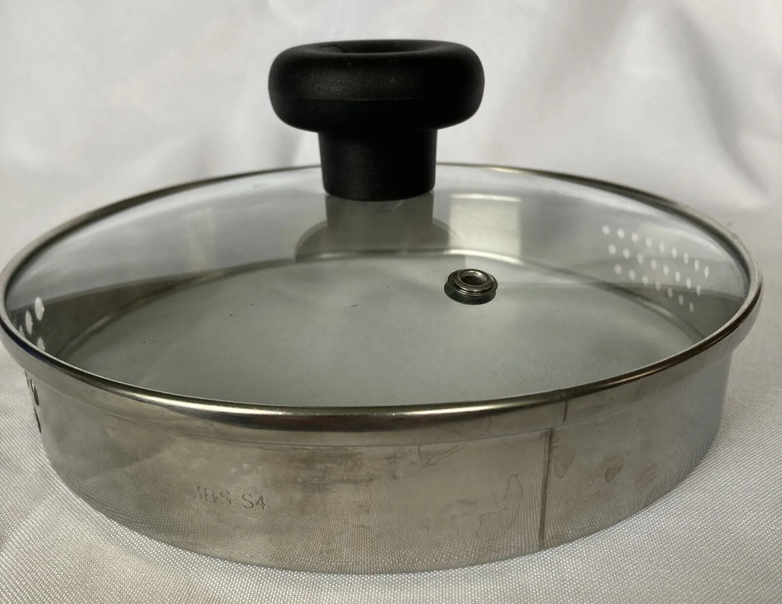 T-fal Replacement Lid 7″ Strainer Sides Glass Stainless Steel Black Handle Vent