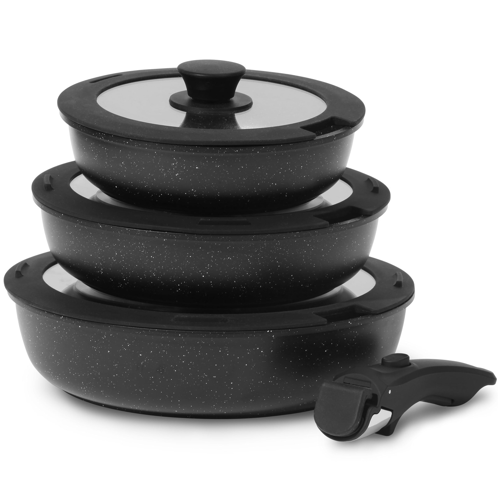 Nonstick Ceramic Frying Pans Skillets Set with Lids & Detachable Handle, Non-…