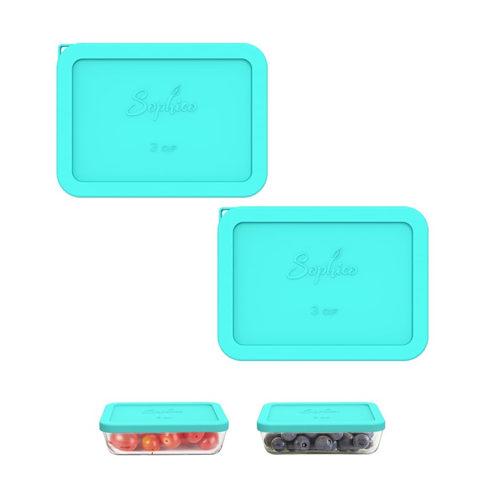 Silicone Replacement Lids for 3 Cup Glass Bowls – 2 Pack Mint Color