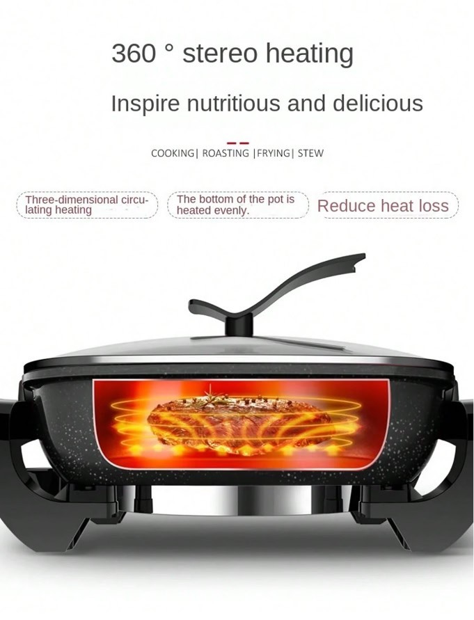 12×12 Electric Skillet 1500W Ceramic Nonstick Pan Glass Lid Adjustable Heat