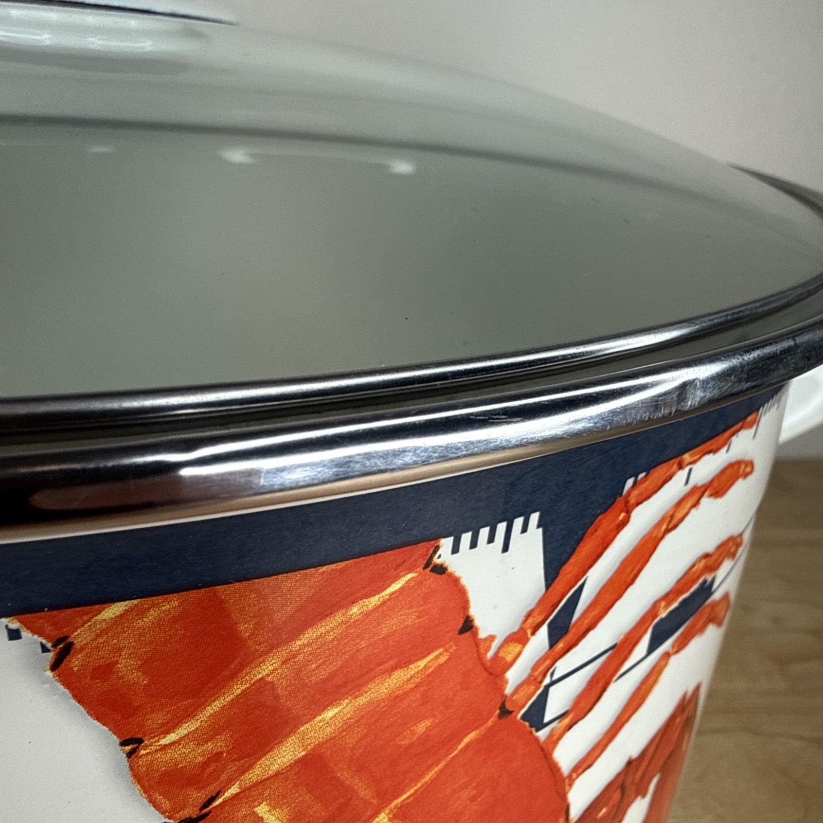 New Large Golden Rabbit Lobster Enamelware 18 Quart Stock Pot, Glass Lid, Rack
