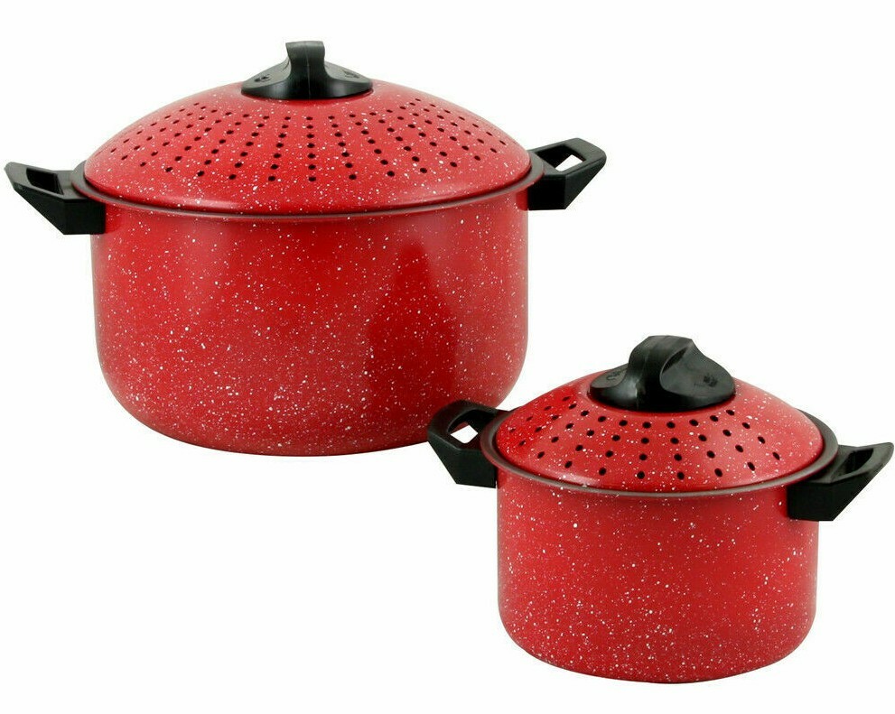 Gibson Home Casselman Pasta Cooker Set 4-Piece Red Nonstick Steel 5.4qt & 1.75qt