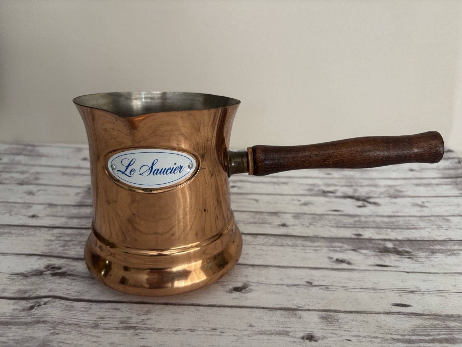 Vintage 1984 Copper Teleflora LE SAUCIER Wood Handle Milk Warmer Sauce Pots