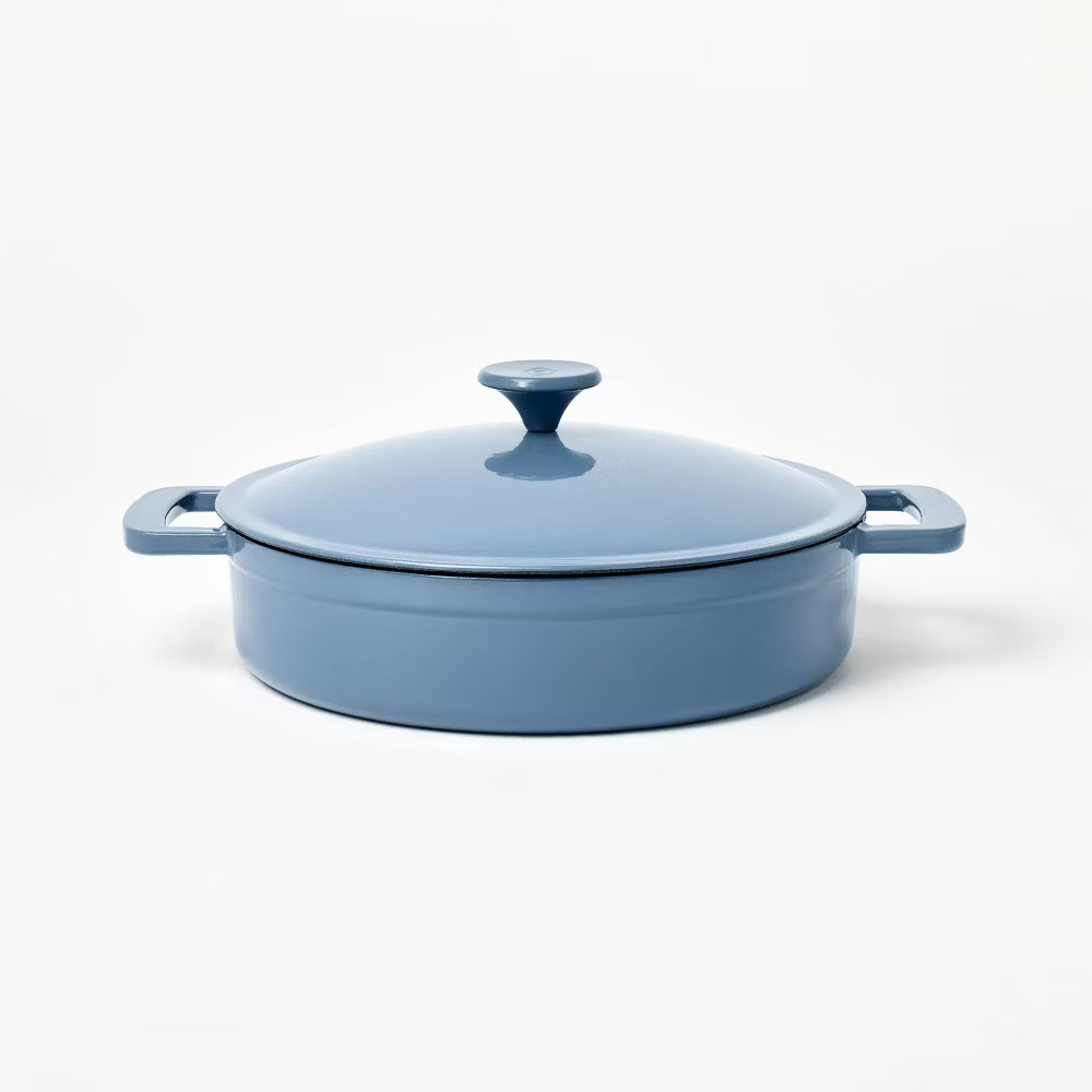 Figmint Enamel Cast Iron Braiser 500 Degree F 3.5QT Blue Dutch Oven