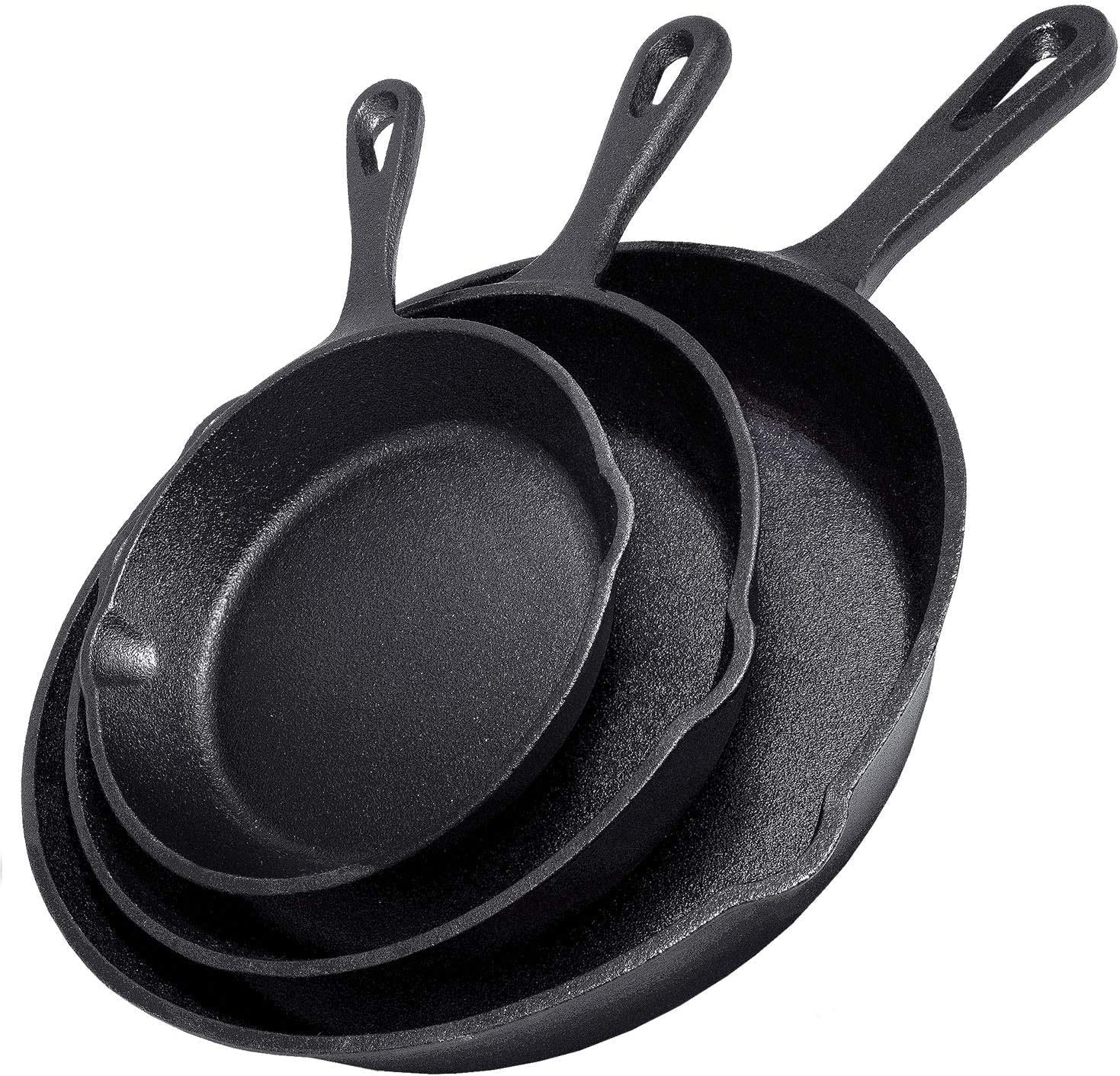 3 Piece Cast Iron Skillet Set Pre Seasoned 10 8 6 Inch Fry Saute Cook