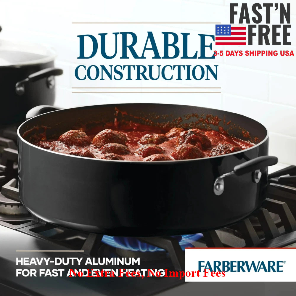 Farberware 14″ Nonstick Family Pan with Glass Lid Aluminum Jumbo Cooker, Black