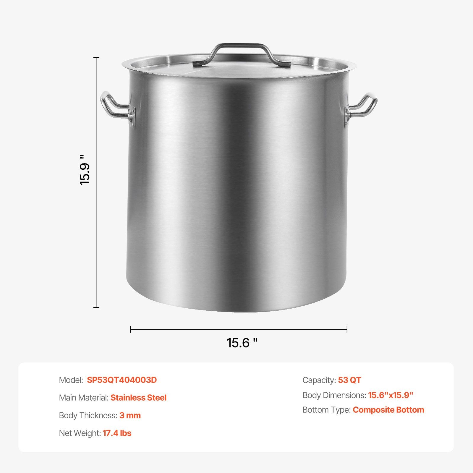 Stainless Steel Stockpot, 53 Quart Large Cooking Pots,Cookware Sauce Pot