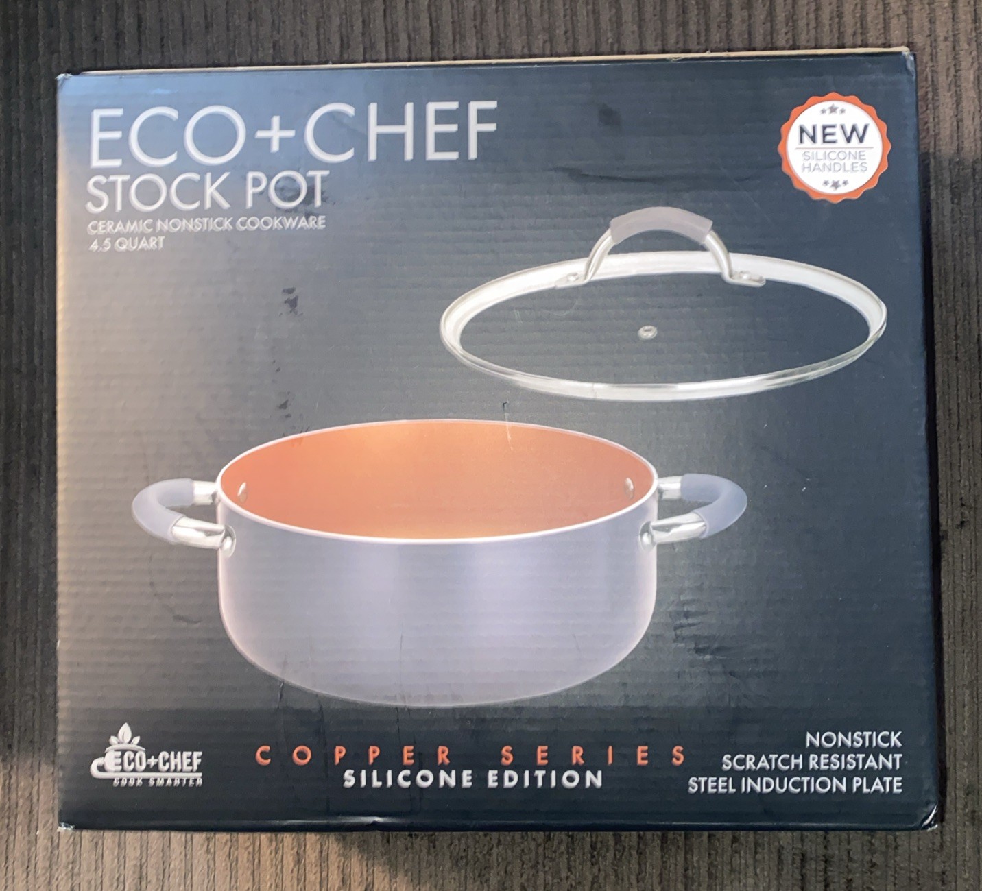 Eco+Chef 4.5 Quart Stock Pot – Copper Series – Silicone Ed. Nonstick Induction