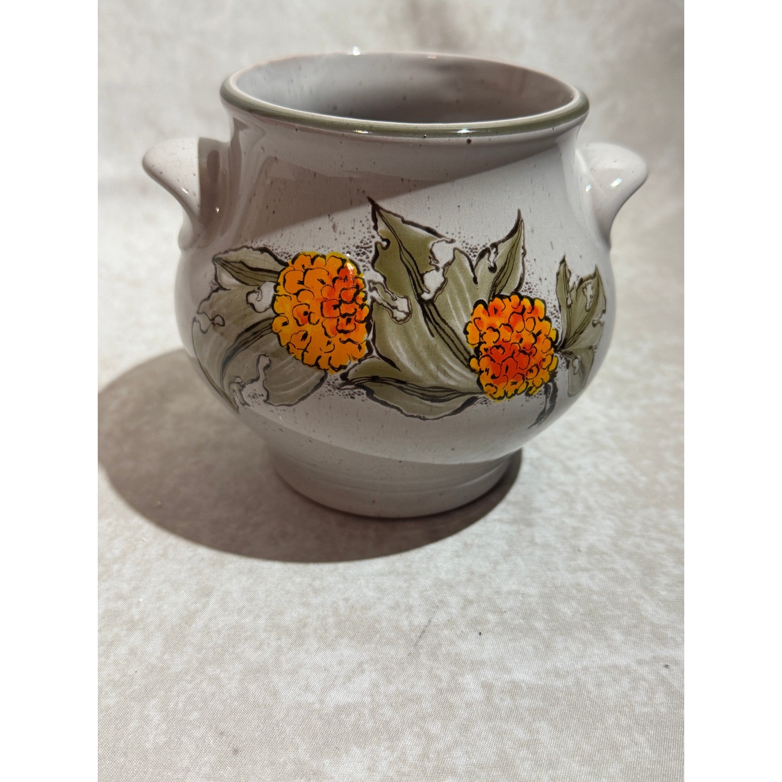 Pfalzkeramik Germany Marigold Floral Stoneware Crock Speckled Pottery Planter