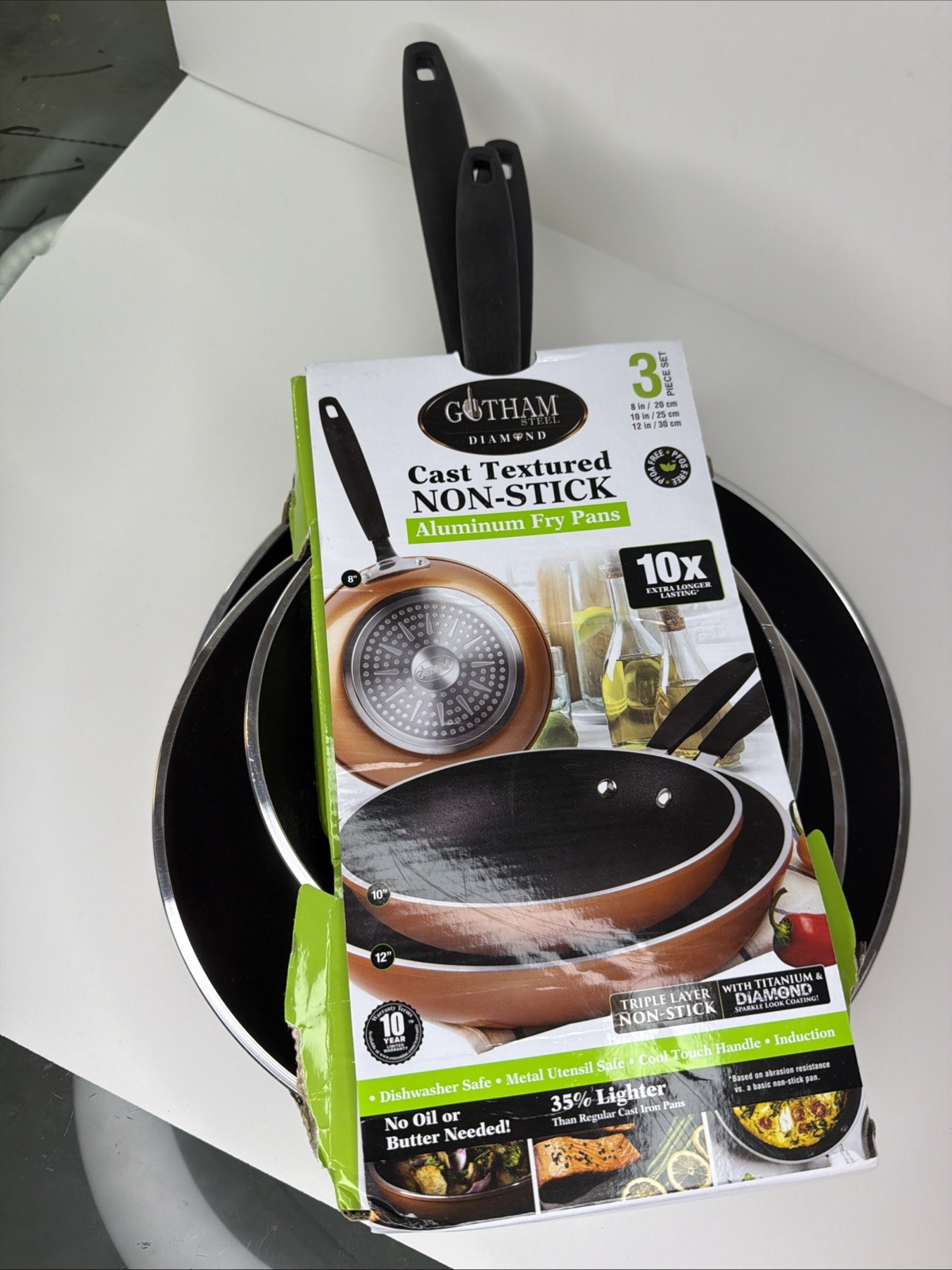 Gotham Steel Diamond Cast Textured 3-Pc. Non-Stick Set 8″/ 10″/ 12″ Fry Pans