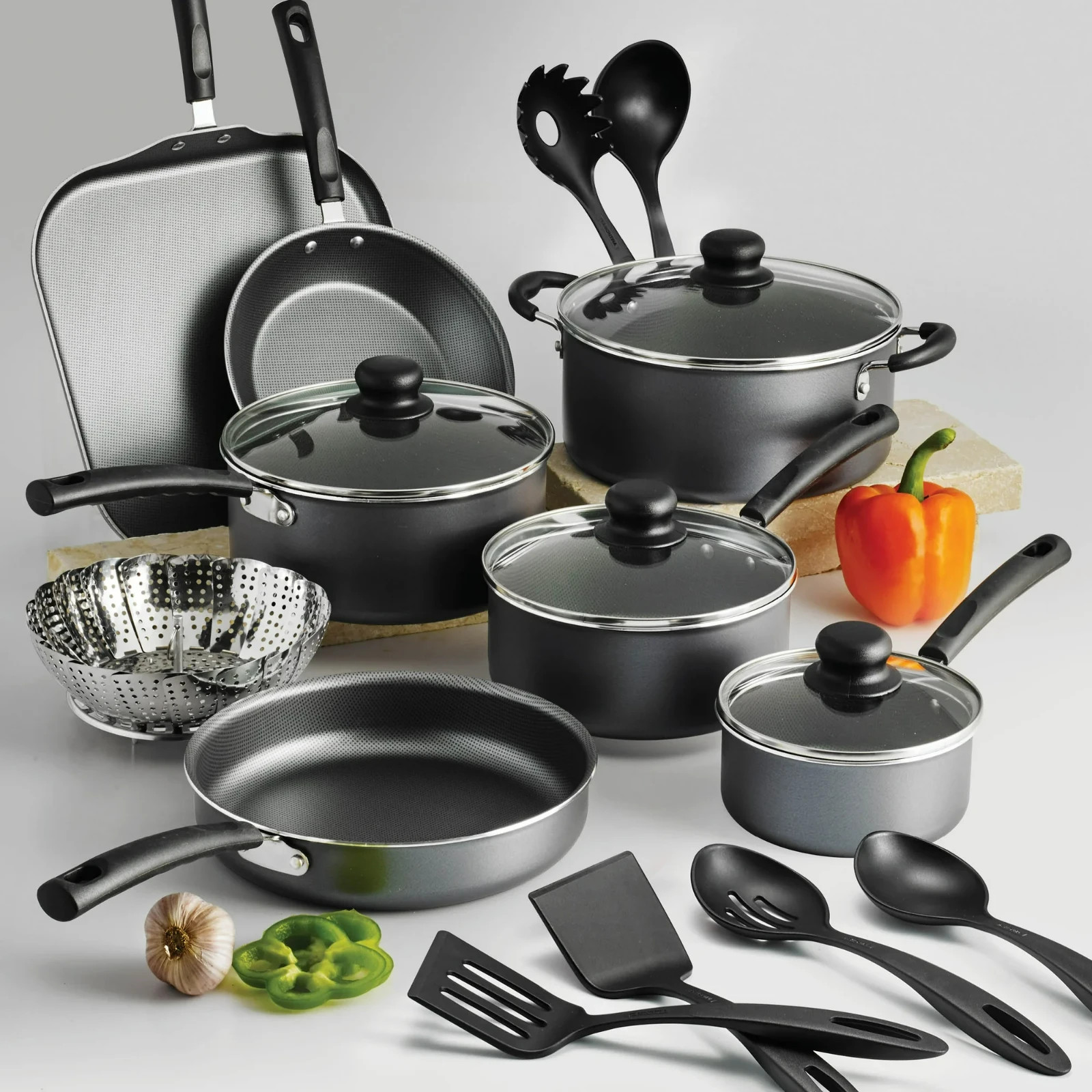 Tramontina Primaware 18 Piece Non-stick Cookware Set, Steel Gray – Free Shipping