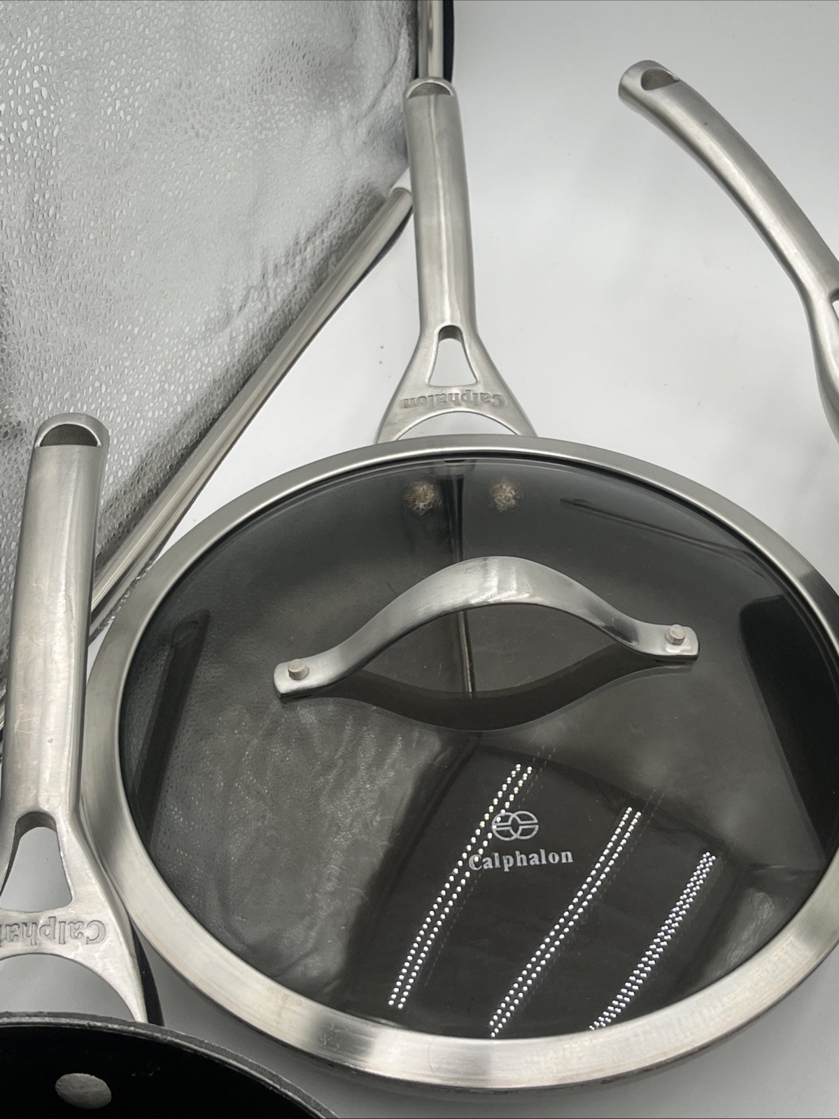 10-Piece Calphalon Hard Anodized Non-Stick Pots & Pans W/ Lids Set Used See Pics