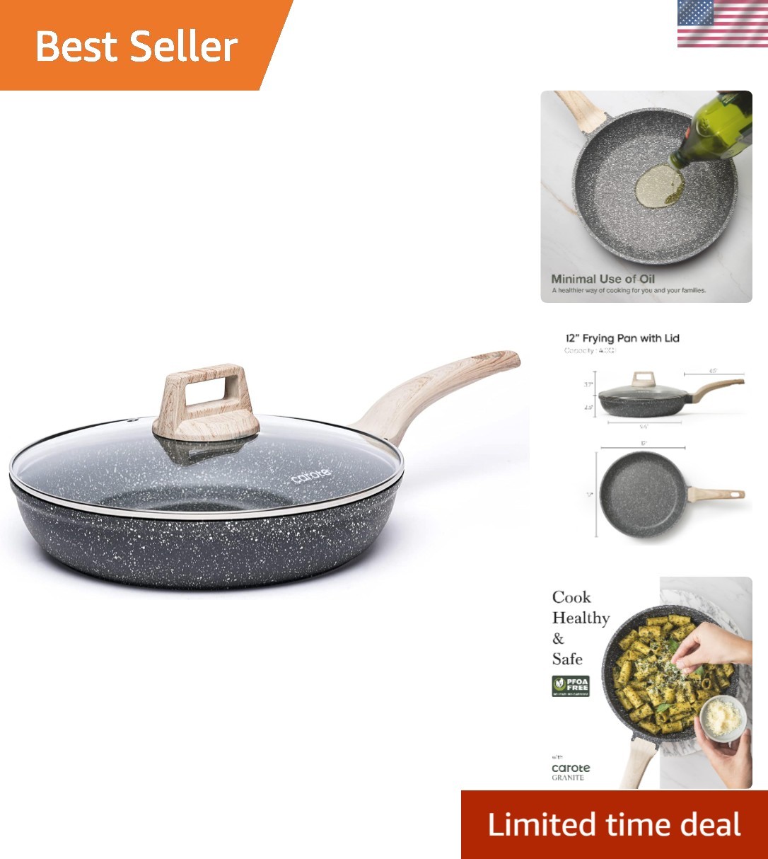 Versatile 12-Inch Non-Stick Skillet with Glass Lid – Healthy Cooking Essential