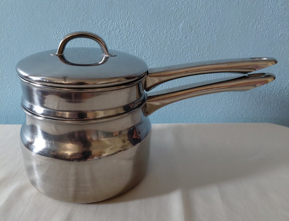 Double Boiler Steamer Pot Set Vtg. Metro 3 Pc. Stainless Steel 1.5 Quarts