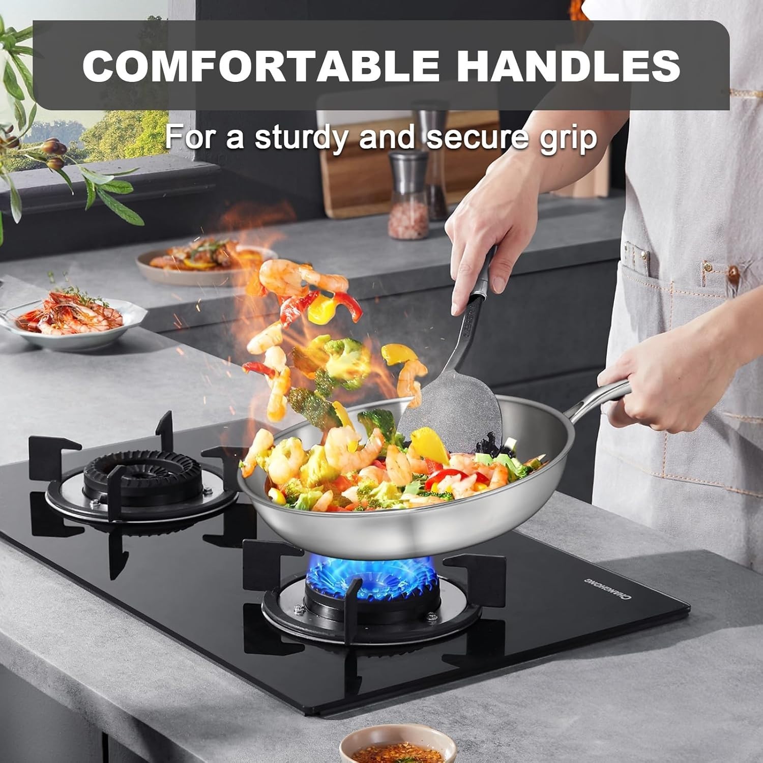 12 Inch Stainless Steel Frying Pan Compatible with All Cooktops Oven Safe Sau…