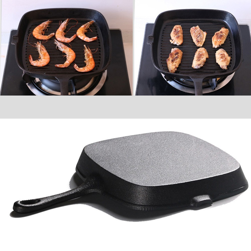 Cast Iron Square Grill Pan No Synthetic Coating 36x14x6cm for Long Term Use