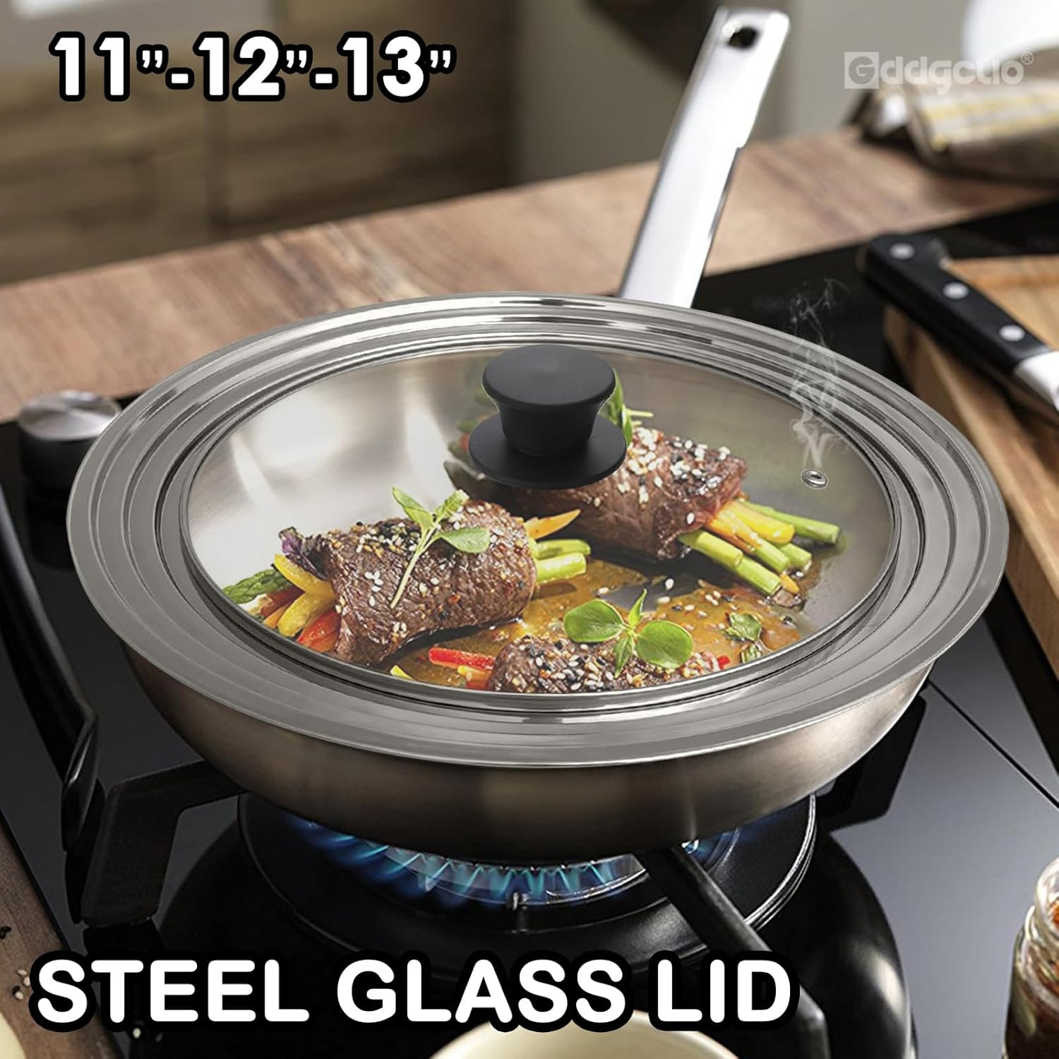 Universal Pot & Pan Lid Fits 11″ 12″ 13″ Cookware Stainless Steel Replacement Fr