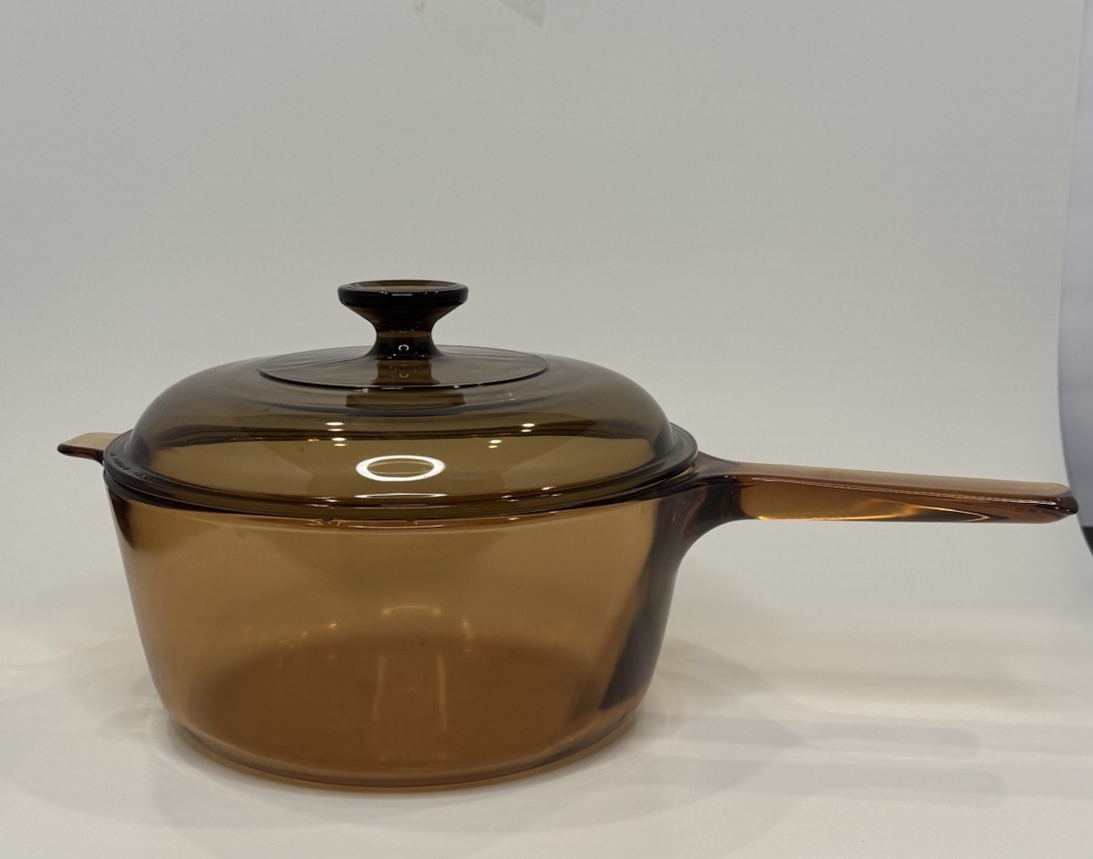 Vintage Corning Visions Amber Glass 2.5L Saucepan Pot with Lid V-2.5-B USA