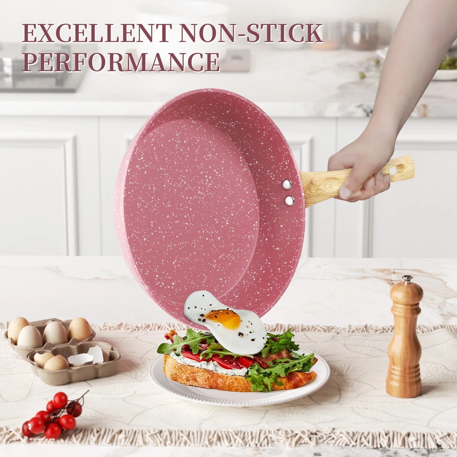 8 Pcs Pink Nonstick Cookware Set Granite Stone Kitchen Frying Pan Set Cookware w