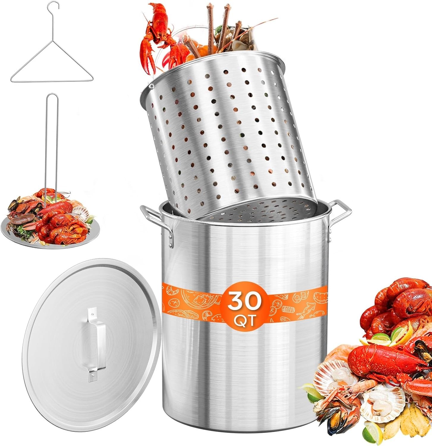30 Qt. Turkey Deep Fryer Pot w/ Lid & Basket Premium Aluminum Seafood Boil Pot