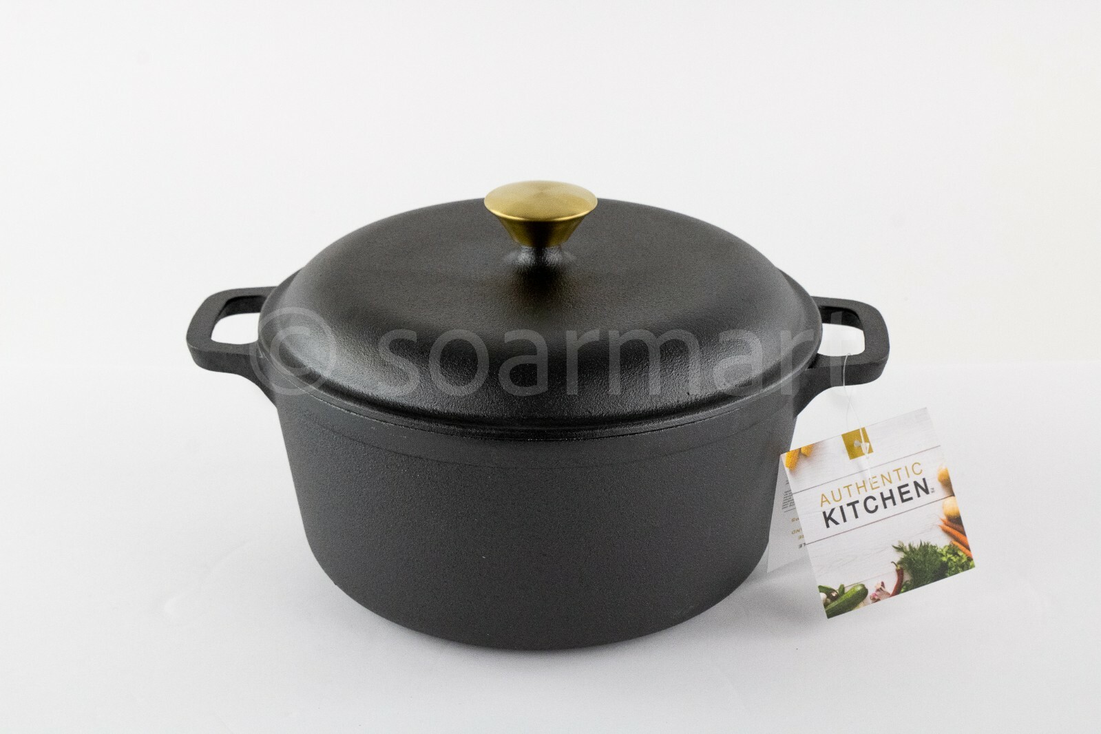 Authentic kitchen Die Cast Iron Dutch Oven Stock Pot 5-qt 9.8 Inches Black New