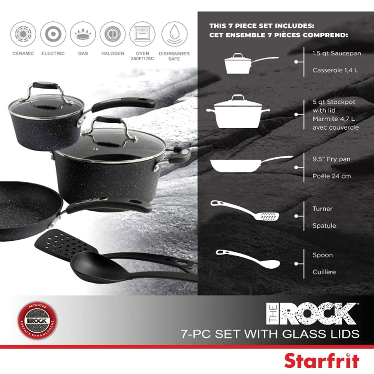 THE ROCK BY STARFRIT 030903-002-0000 7-Piece Cookware Set w/Bakelite…
