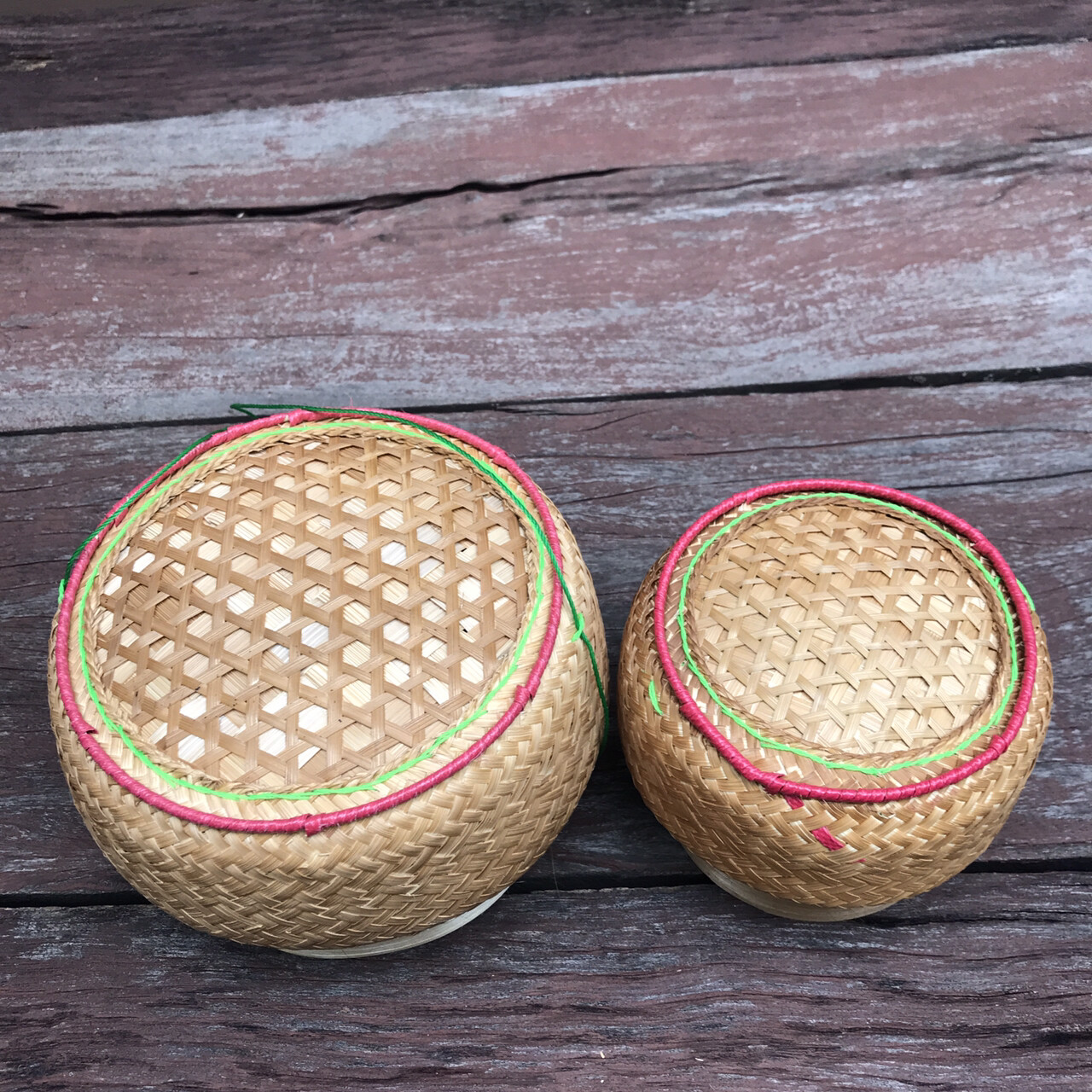 Vintage Thai Handicraft Kratip Sticky Rice Serving Natural Brown Bamboo Basket