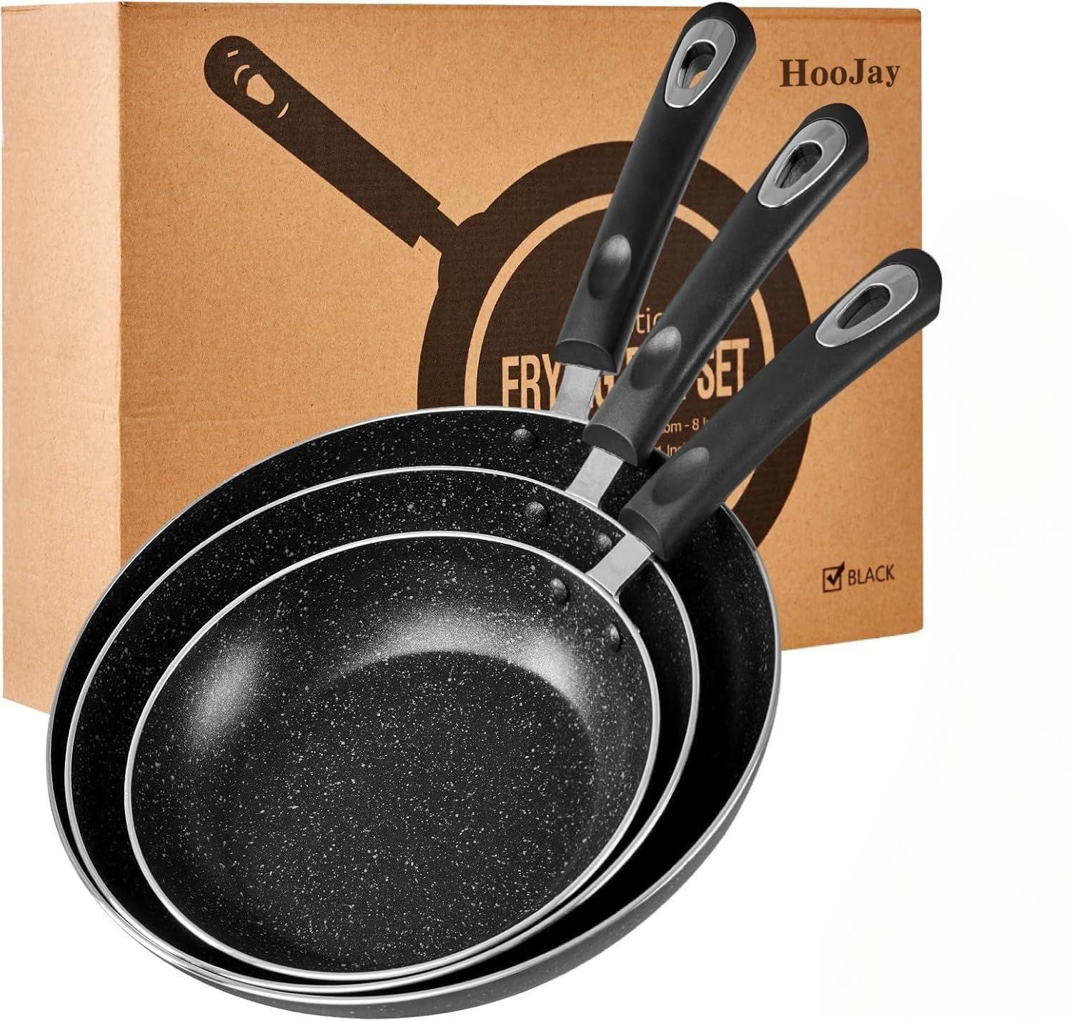 3-Piece Nonstick Frying Pan Set – Induction Compatible Skillets, 8″, 9.5″, 11″ O