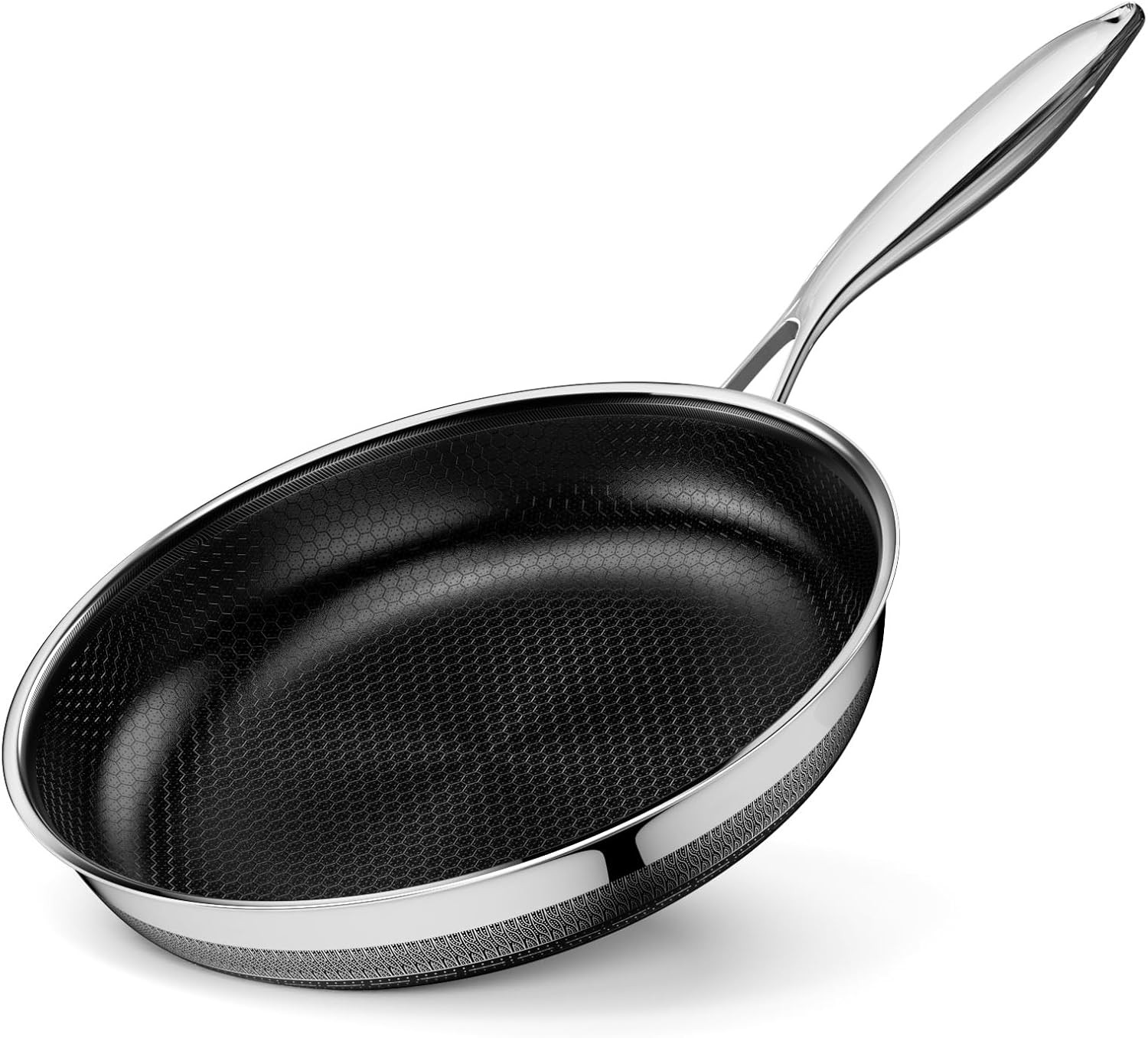Nonstick Frying Pans 8 Inch Hybrid Tri-Ply Stainless Steel Frying Pan Skillet Ti