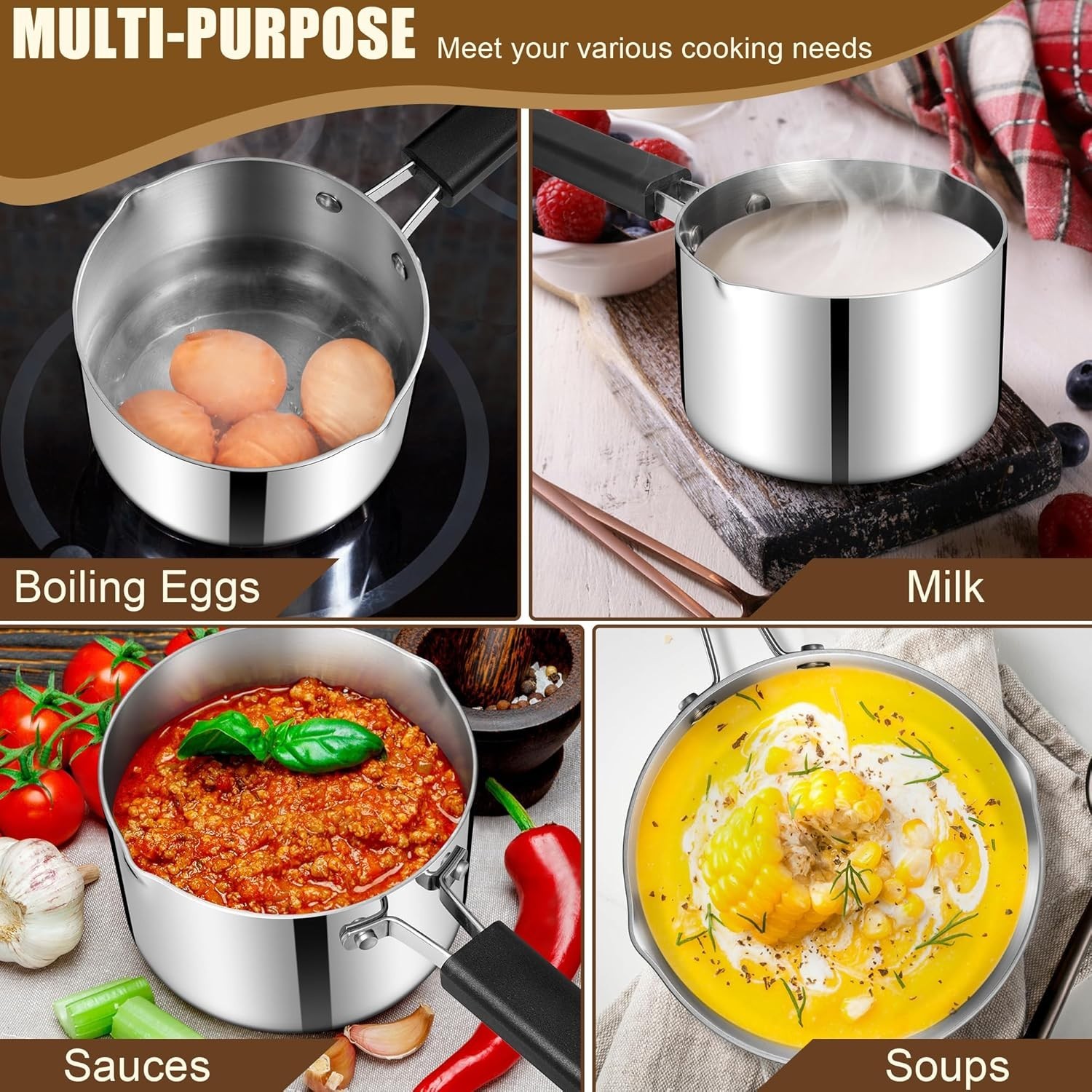 1 Quart Sauce Pan with Lid, Stainless Steel Tri-Ply All Clad Small Cooking Pot
