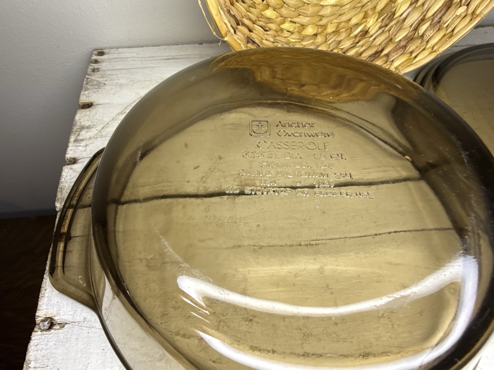 Vtg Anchor Hocking Basket Buffet Harvest Amber 1.5qt Casserole New in Box M400