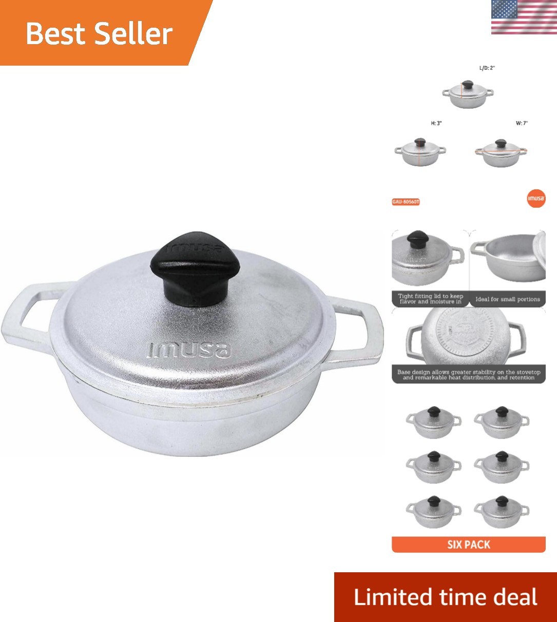 0.5Qt Mini Cast Aluminum Traditional Caldero Set with Lid,Silver