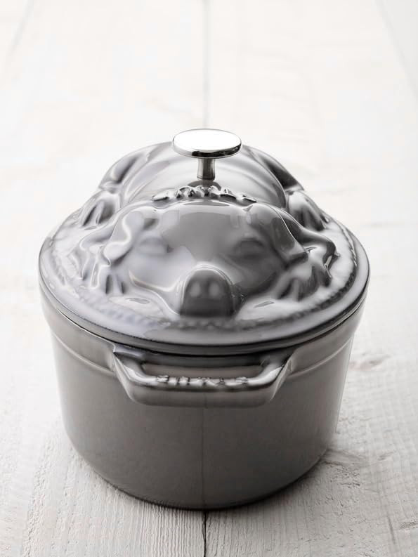 Staub Piggy Cocotte Oval 17cm 6.7in Graphite Grey Cast Iron Dutch Oven Casserole