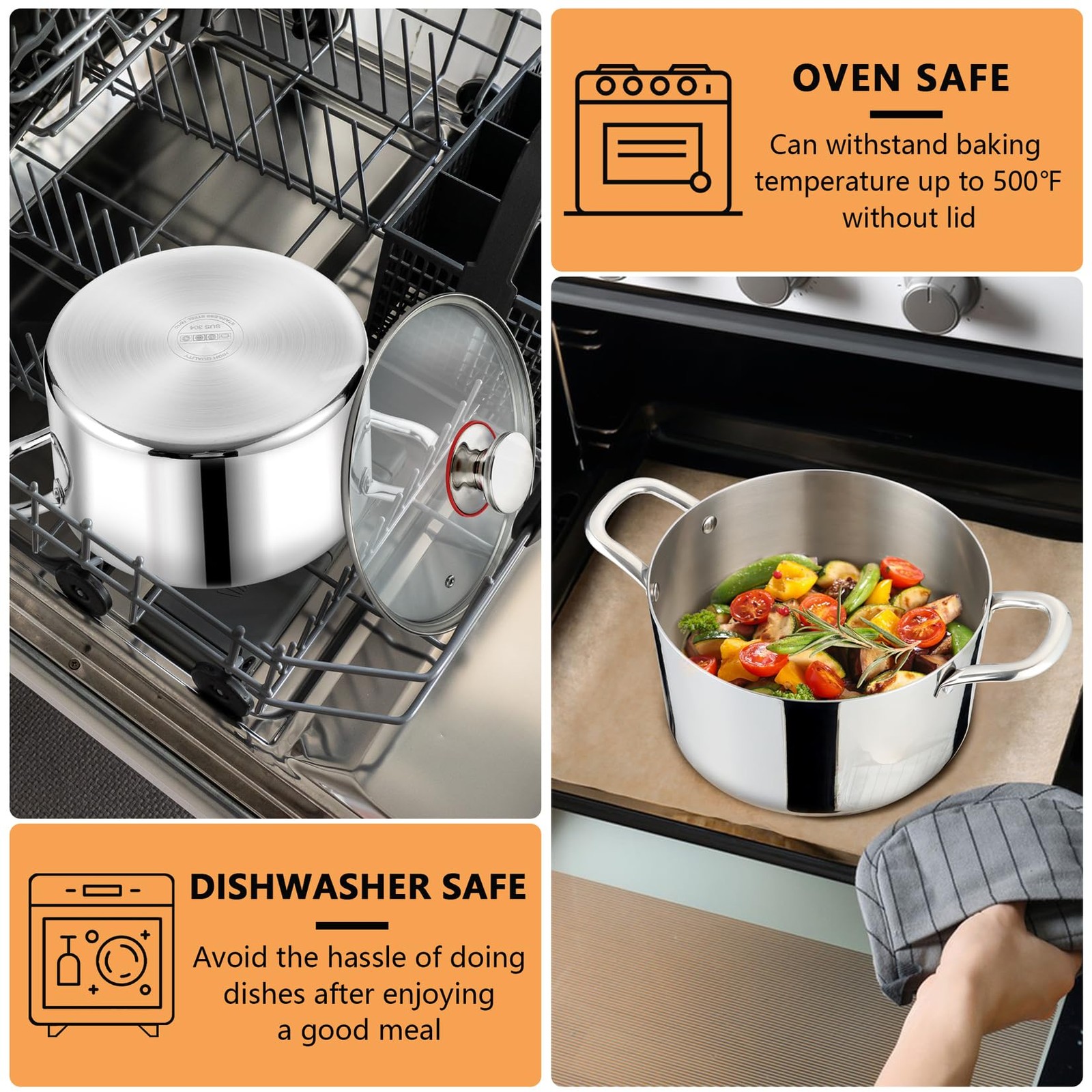 4 Quart Tri-Ply Stainless Steel Stock Pot, 4 Qt Stockpot Pasta Cooking Pot wi…