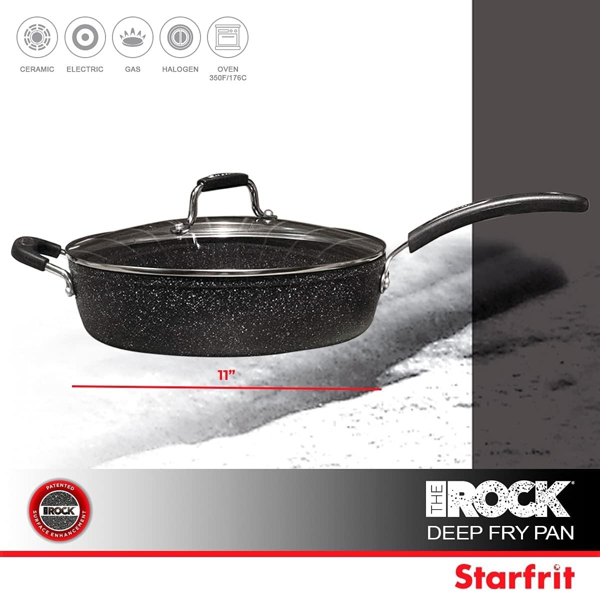11″ Nonstick Deep Fry Pan Forged Aluminum Oven Safe Helper Handle