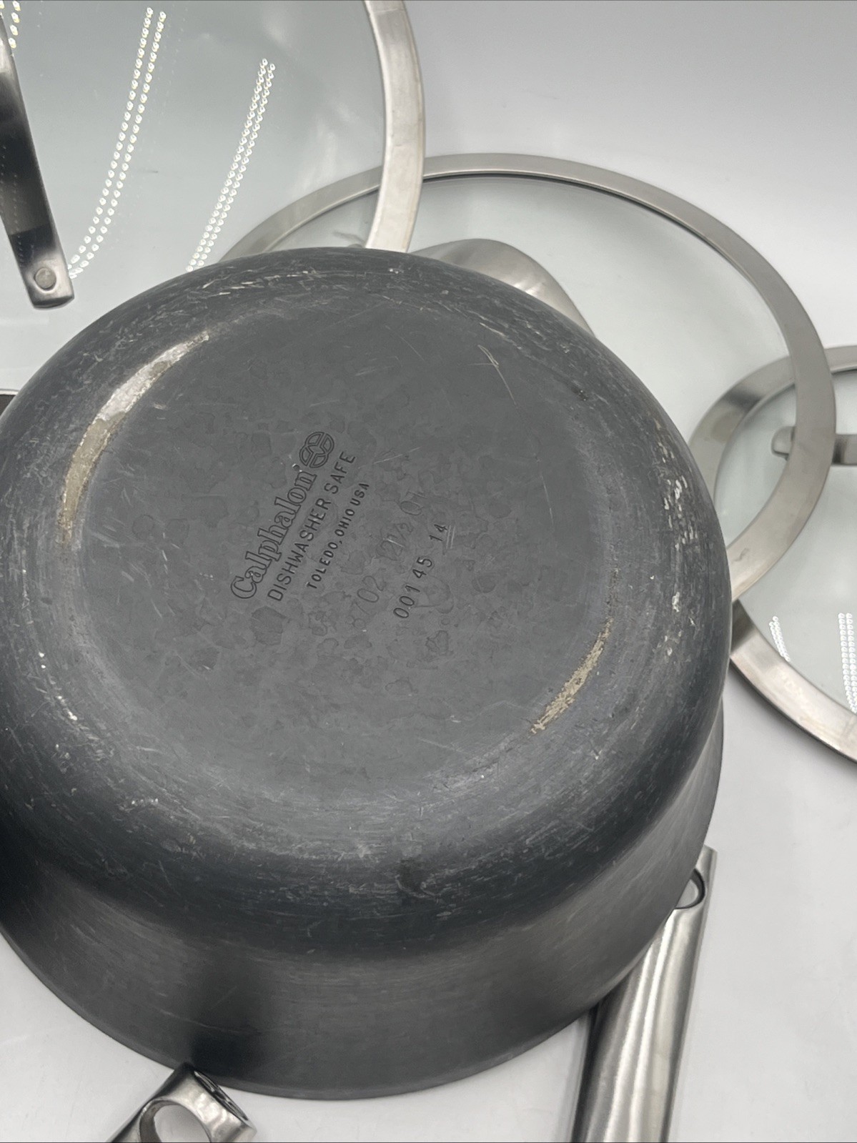 10-Piece Calphalon Hard Anodized Non-Stick Pots & Pans W/ Lids Set Used See Pics