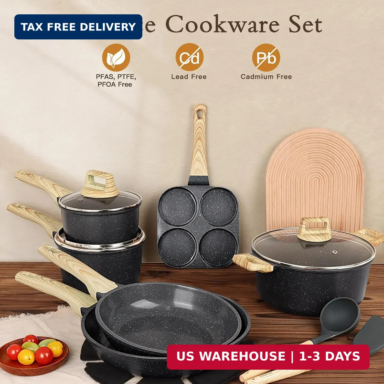 GiPP Ceramic Pots and Pans Set Non Stick – 17 Pcs Nonstick Cookware Set, Non-tox