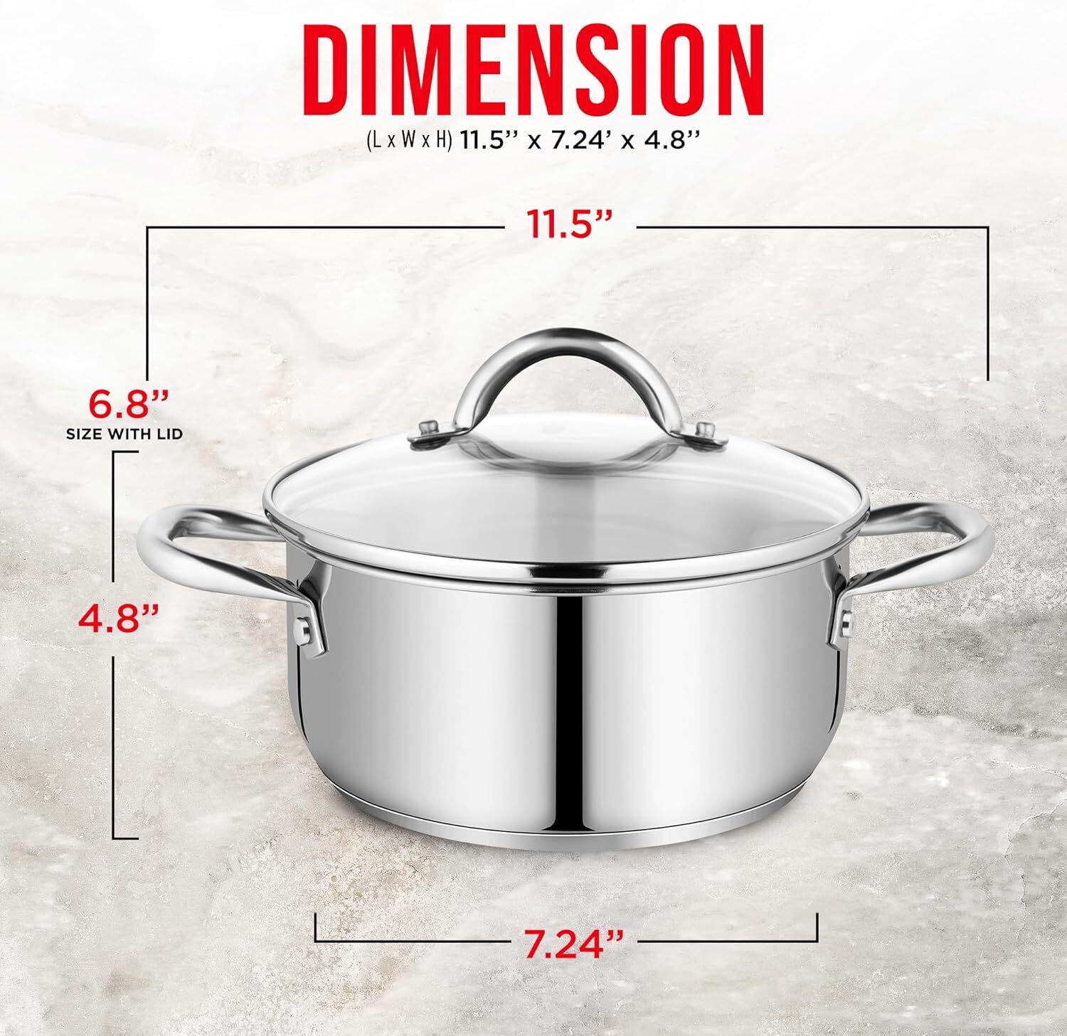 Bakken-swiss, Deluxe, 3-quart, Stainless Steel, Stockpot, Tempered Glass Lid