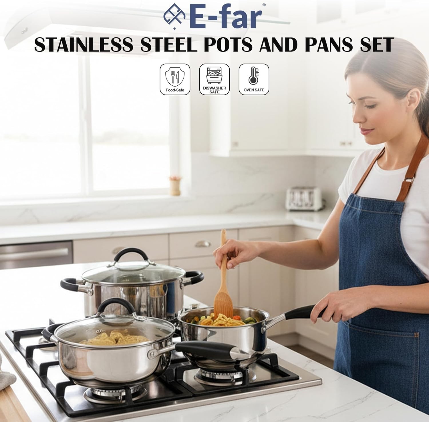 10-Piece Stainless Steel Cookware Set – Induction Tri-Ply Base Pots and Pans,…
