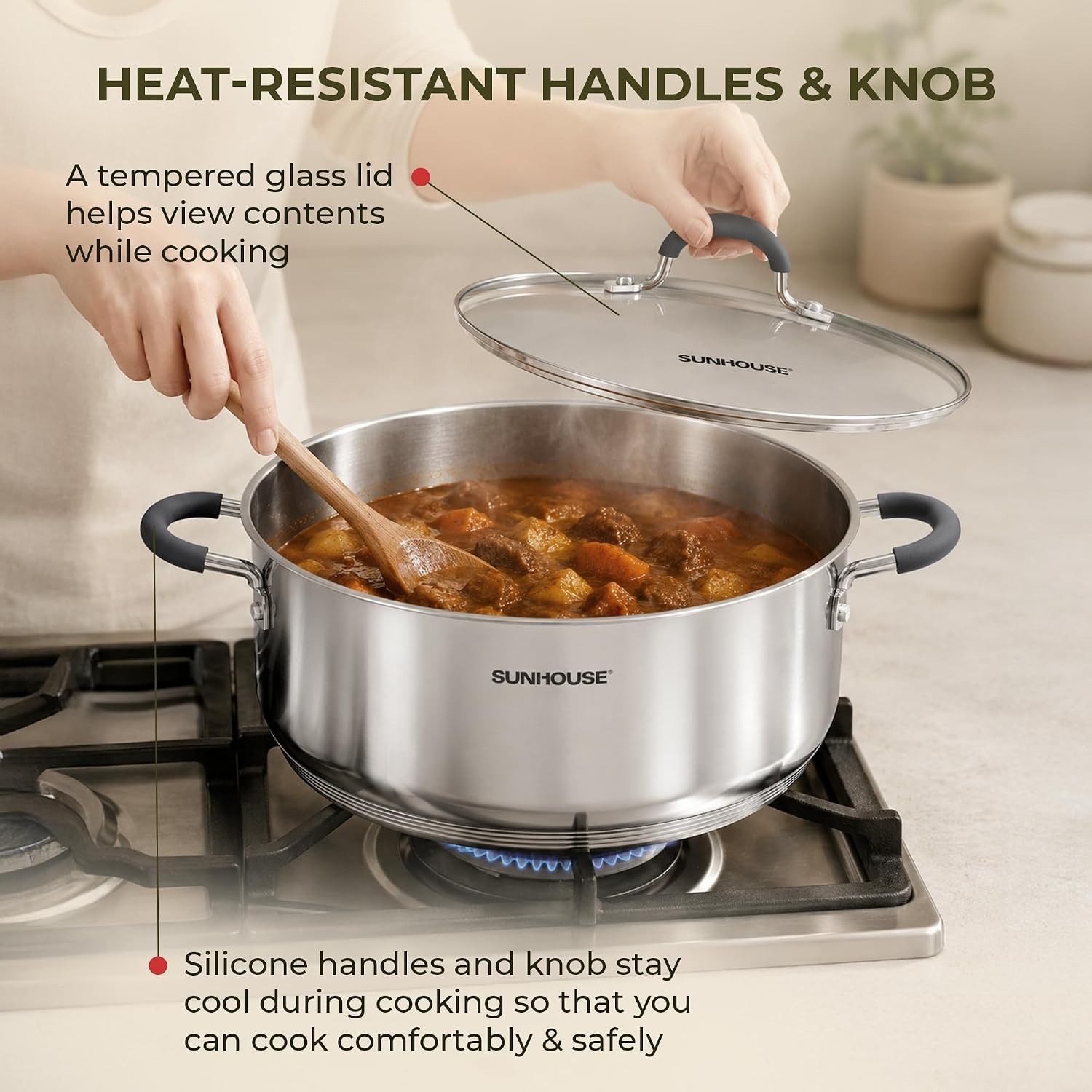 6.3Qt Stainless Steel Steamer Pot 2 Tier w/Glass Lid Induction