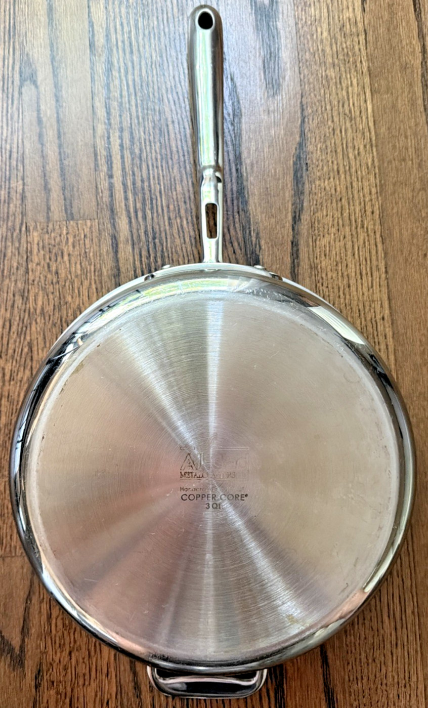 All-Clad Copper Core Saute Pan w/ Lid SS Chef Pan 3 Qt Helper Handle USA