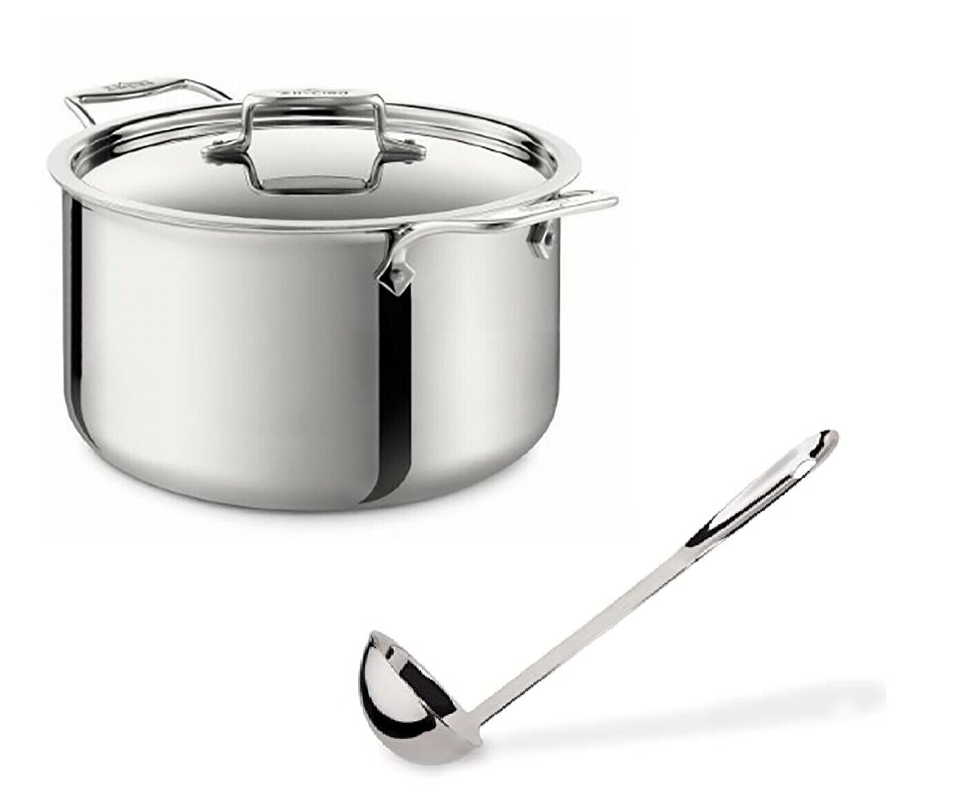 All-Clad SD55508 D5 Polished 5-Ply 8-qt Stock Pot with & 14-in All-clad Ladle