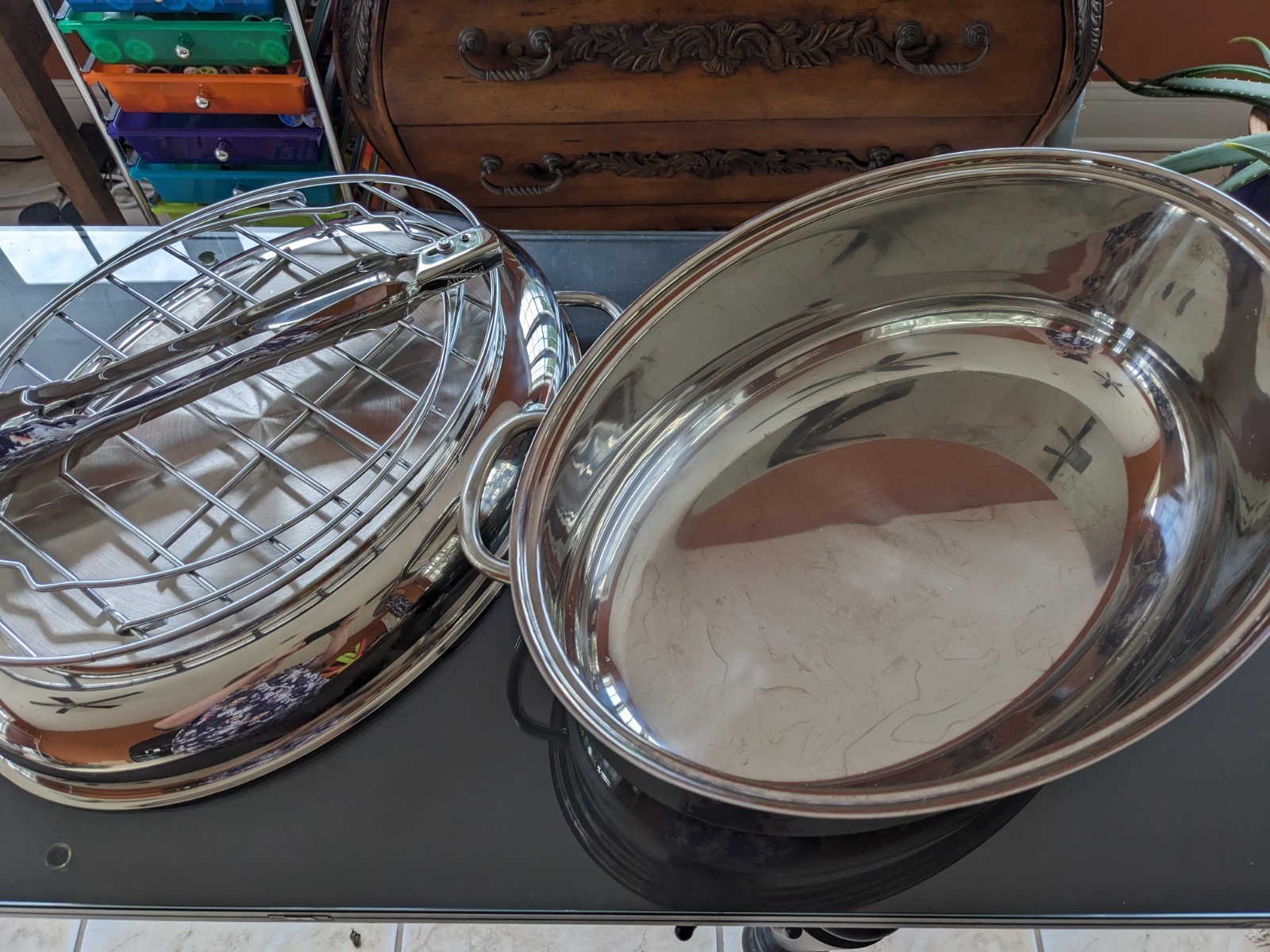 Vintage Stainless Steel Roaster Pan Double Oven Baker