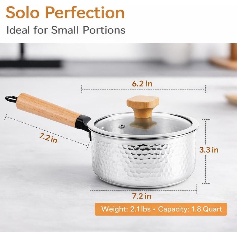 Tri-Ply Stainless Steel Saucepan Glass Lid Cool-Touch Handle Induction Ready New